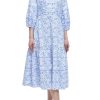 Women V-Neck Floral Maxi Dress Elegant Printed Button Down Puff Sleeve Tiered A-Line Flowy Party Long Dress with Pocket
