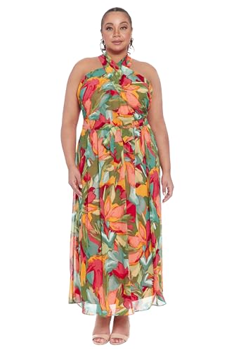 London Times Women's Twist Neck Halter Maxi Dress