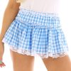 Women Men Sissy Pleated Mini Skirt Lace Hem Plaid Gingham Short Skirt Lingerie Fancy Dress