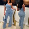 Women Trendy Asymmetric One Piece Bodycon Denim Romper Sexy Slim Jean Jumpsuit Oversize Fascinating Stretch Pants