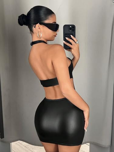 Women's Mini Sexy Dress 2025 Summer Sleeveless Neckline Hollow-Out Tight-Fitting Dress
