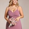 Women's Summer Chiffon Pleated Plus Size Bridesmaid Dresses Sleeveless Formal Gown with Spaghetti Straps
