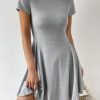 Women's Boho 2025 Summer Mini Dress, Solid Round Neck Dress