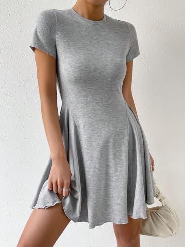 Women's Boho 2025 Summer Mini Dress, Solid Round Neck Dress