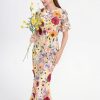 419i3GjI17L.jpg Women's 3D Floral Short Sleeves Crew Neck Fishtail Mesh Embroidery Party Cocktail Maxi Dress