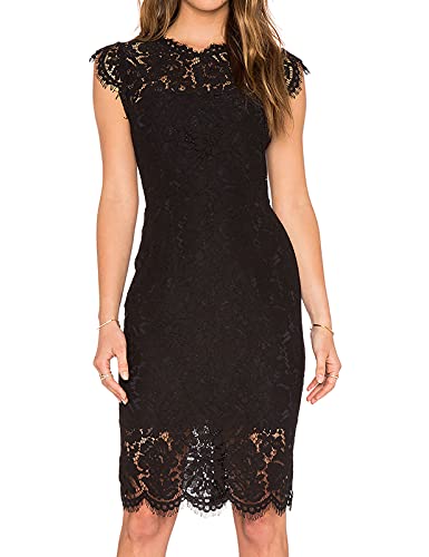 Women's Sleeveless Lace Floral Elegant Cocktail Dress Crew Neck Knee Length for Party