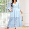 Women's Plus Size Wedding Guest Dress Ruffle Half Sleeve Wrap V Neck Slit A Line Flowy Boho Floral Maxi Dresses