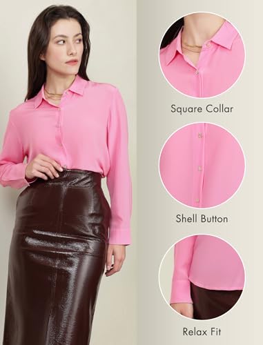 100% Pure Silk Blouses for Women Long Sleeve: Women's Button-Down Elegant Shirts Lapel Luxurious Casual Blouse