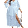 Women's Plus Size Wedding Guest Dress Ruffle Half Sleeve Wrap V Neck Slit A Line Flowy Boho Floral Maxi Dresses