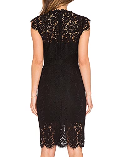 Women's Sleeveless Lace Floral Elegant Cocktail Dress Crew Neck Knee Length for Party