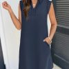 Women's 2025 Summer Short Sleeve Mini Dress Casual Collared V Neck Loose T Shirt Dresses