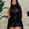 41G7A5i7AKL.jpg Women's short sleeve dress Sleeveless Sexy High Stretch Lace Mini Dress