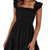 Womens Summer Casual Square Neck Smocked Short Sundress 2025 Spring Beach Vacation Flowy Cute Teen Boho Dresses