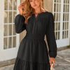 Womens Eyelet Long Sleeve Mini Dress 2025 Fall Boho Embroidery V Neck A Line Casual Short Party Dresses