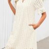 Women's 2025 Summer Short Sleeve Mini Dress V Neck Ruffle Hollow Out Eyelet Lace Dresses