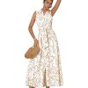 Women's Summer Button Down Shirt Dresses Sleeveless V Neck Belted Casual Maxi Dress with Pockets