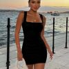 Women's Sexy Bodycon Corset Mini Dresses Square Neck Ruched Sleeveless Club Party Short Dress