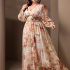 Spring Summer 2024 Plus Size Womens Dresses V Neck Casual Elegant Long Sleeve Floral Print Formal Maxi Dress