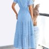 Womens 2025 Summer Maxi Dress Short Sleeve V Neck Hollow Out Eyelet A Line Long Flowy Beach Vacation Dresses