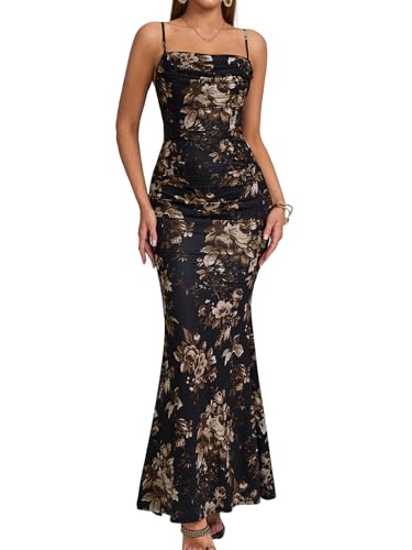 Women's Sleeveless Bodycon Corset Maxi Dress Spaghetti Strap Ruched Elegant Evening Wedding Guest Long Formal Dresses