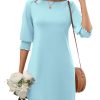 Womens Summer Mini Dresses Boatneck 3/4 Puff Sleeve Floral T Shirt Dress with Pockets Boho Dresses Fashion Trendy 2025