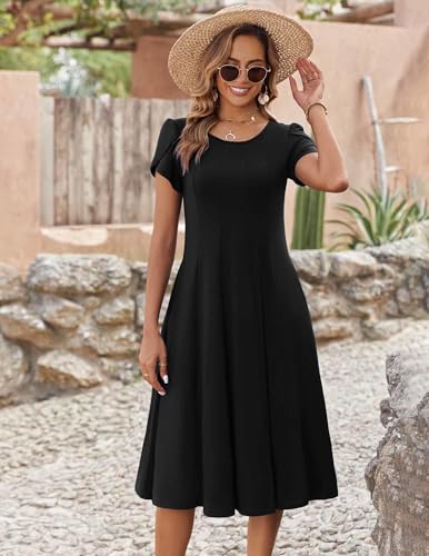 Womens Casual Dresses for Summer Short Sleeve Flare Midi Dress Loose Flowy Beach Sundress