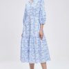 Women V-Neck Floral Maxi Dress Elegant Printed Button Down Puff Sleeve Tiered A-Line Flowy Party Long Dress with Pocket