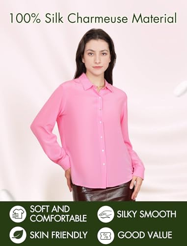 100% Pure Silk Blouses for Women Long Sleeve: Women's Button-Down Elegant Shirts Lapel Luxurious Casual Blouse