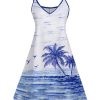 Couple Matching Hawaiian Outfits Coconut Tree Seagull Print Cami Dress or Men's Short Sleeve Button Up Shirt