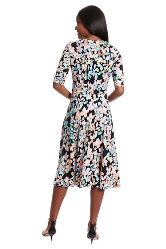 Womens Elbow Sleeve A-line Midi-Pretty Garden Party Special Occasion Wedding Guest Dress