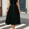 Women's Linen Midi Dress Button Down Shirt Dresses 100% Linen Collar Sleeveless Belt Dress with Pockets