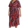 Women's Short Flutter Sleeve Faux Wrap Midi Dress
