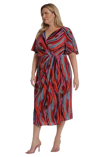 Women's Short Flutter Sleeve Faux Wrap Midi Dress