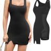 Cocktail Dresses for Women Built in Shapewear Bra 8 in 1 Square Neck Mini Slit Party Summer Dress