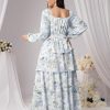 Womens Plus Size Floral Tiered Ruffle Long Sleeve Evening Party Wedding Guest Dress