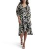 Women's Balloon Sleeve Faux Wrap Midi Dress