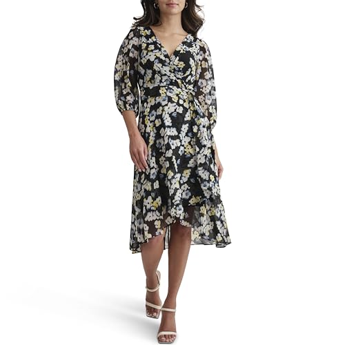 Women's Balloon Sleeve Faux Wrap Midi Dress