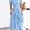 Womens 2025 Summer Maxi Dress Short Sleeve V Neck Hollow Out Eyelet A Line Long Flowy Beach Vacation Dresses