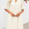 Women's 2025 Summer Short Sleeve Mini Dress V Neck Ruffle Hollow Out Eyelet Lace Dresses
