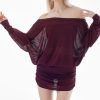 Loose Fit Sheer Dress Batwing Off The Shoulder Long Sleeve Mini Ruched Oversized Casual Streetwear Sexy Dress