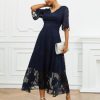 Summer Maxi Dresses for Women 2025 Casual Flutter Sleeve V Neck Cocktail Dress Smocked Elegant Ruffle A-Line Flowy Lace Dress