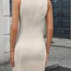 Women's Linen Dress Tie Front Sexy V Neck Sleeveless 100% Linen Mini Back Zipper Dresses