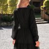 Womens Eyelet Long Sleeve Mini Dress 2025 Fall Boho Embroidery V Neck A Line Casual Short Party Dresses