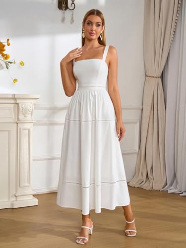Summer Corset Midi Dress Elegant Square Neck Flowy A Line Wedding Guest Tea Party Dresses for Women Sundress 2025