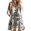 Summer Dresses for Women 2025 Flowy Ruffle 3/4 Sleeve V Neck Tiered Casual Babydoll Boho Beach Mini Dress