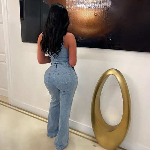 Women Trendy Asymmetric One Piece Bodycon Denim Romper Sexy Slim Jean Jumpsuit Oversize Fascinating Stretch Pants