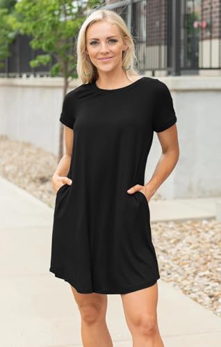 41Pn2Qw04ML.jpg Womens Summer Dresses Beach Casual Loose Tshirt Floral Short Sleeve Flowy Pockets Sundresses