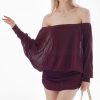 Loose Fit Sheer Dress Batwing Off The Shoulder Long Sleeve Mini Ruched Oversized Casual Streetwear Sexy Dress