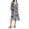 Women's Balloon Sleeve Faux Wrap Midi Dress
