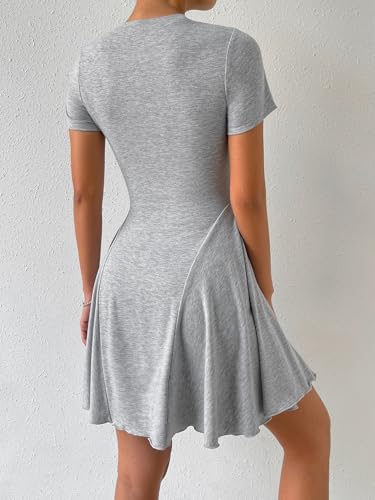 Women's Boho 2025 Summer Mini Dress, Solid Round Neck Dress